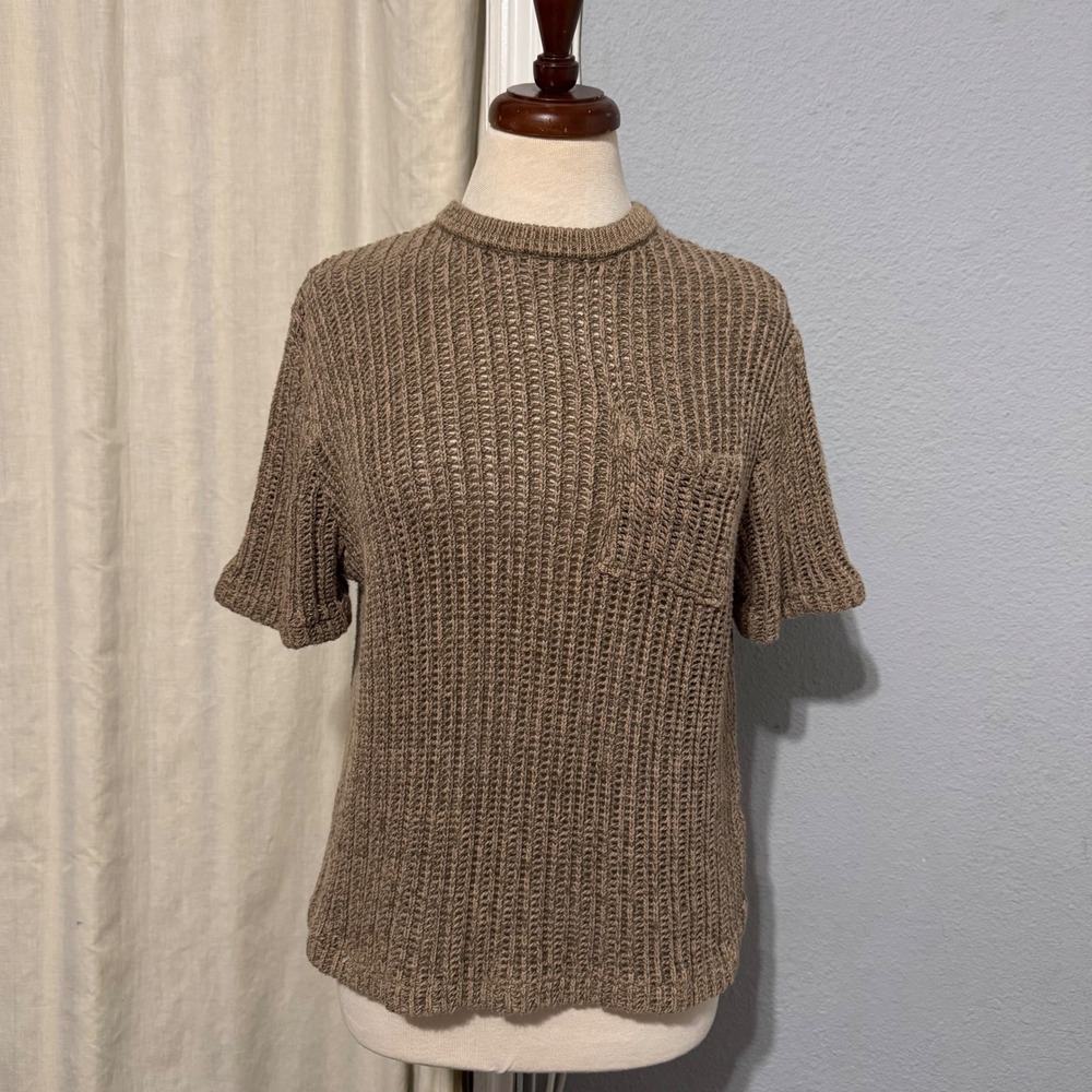 Urban Outfitters BDG Tan Knit Cropped Short Sleeve Pocket T Shirt Top Women Sz S